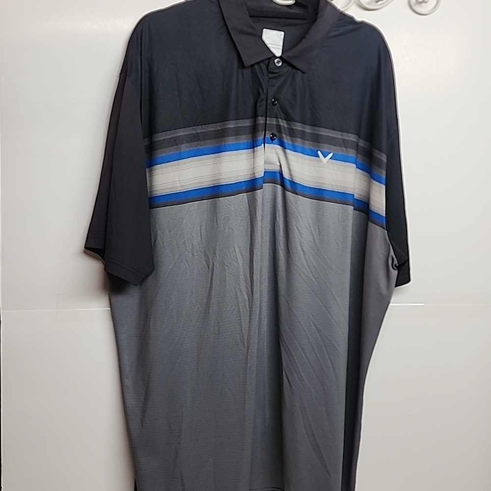 Callaway Opti-dri Golf Polo Shirt In Black, Blue & Gray with Blue Stripes.Sz XXL